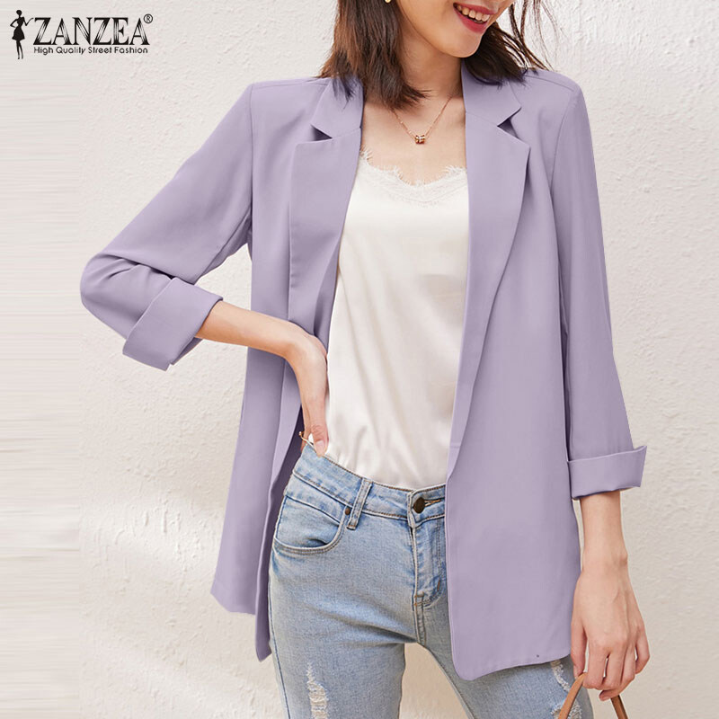 ZANZEA Korean Style Women Long Sleeve Workwear Casual Simple Lapel Blazer Suits Coats Jacket #11