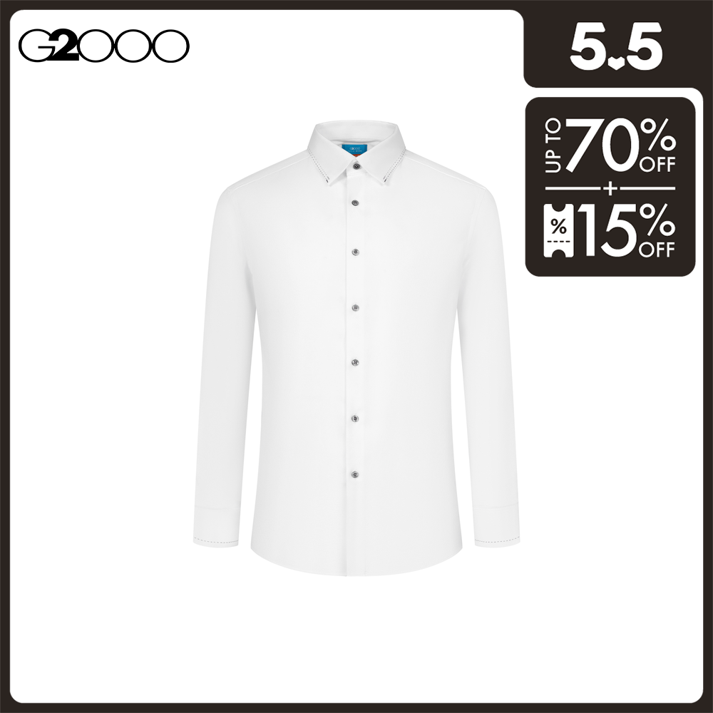 G2000 Men Non-Iron Cotton Spandex Oxford With Design Detail Dress Shirt