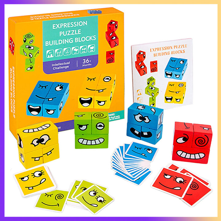 Wooden Expressions Matching Block Puzzles Face | Parent-Child Building Block Jigsaw Board Game | Emotional Educational Puzzle Toys for Kids Boys and Girl | Gift for 3-8 Yeahs Old