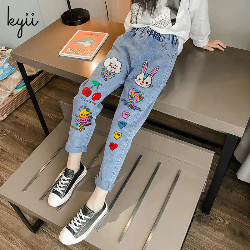KYII Girl Denim pants summer Casual Korean Long Pant kyii0083
